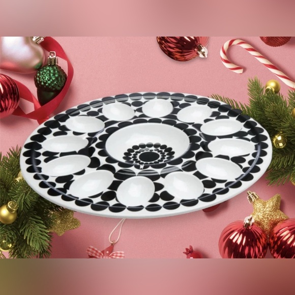 Cool Design 12” Melamine Deviled Egg Platter. Black and White Egg Plate. New - Picture 3 of 3